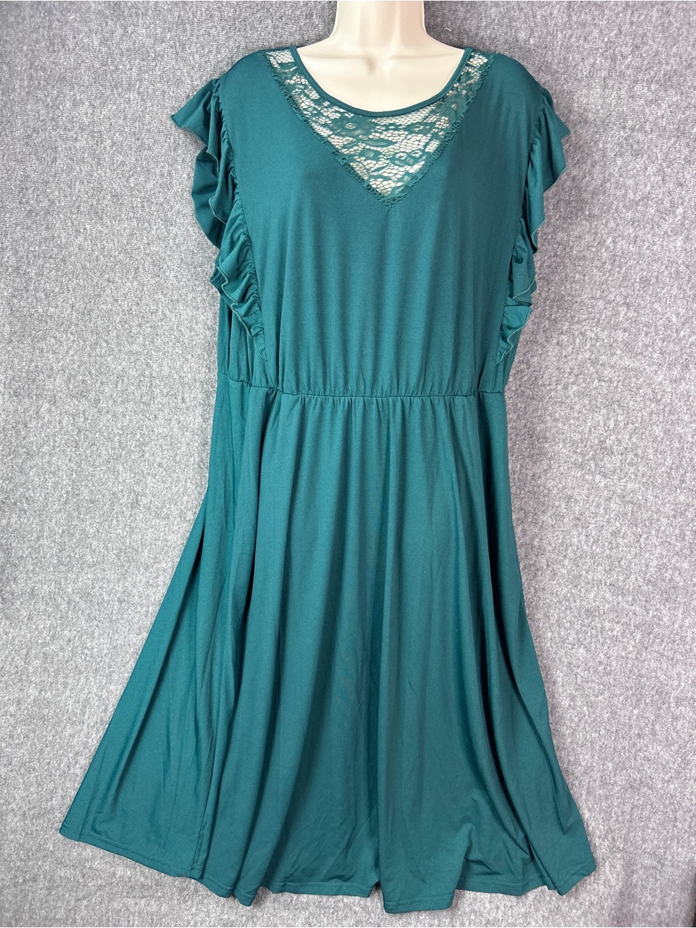 BloomChic Dress Womens 18-20 Plus Green Lace Flutter Sleeve Midi Fit & Flare